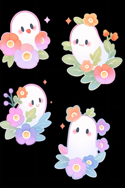 Photo cute halloween watercolor clip art sticker set in pink