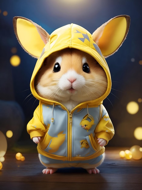 cute hamster wearing a pikachu onesies ai geneed