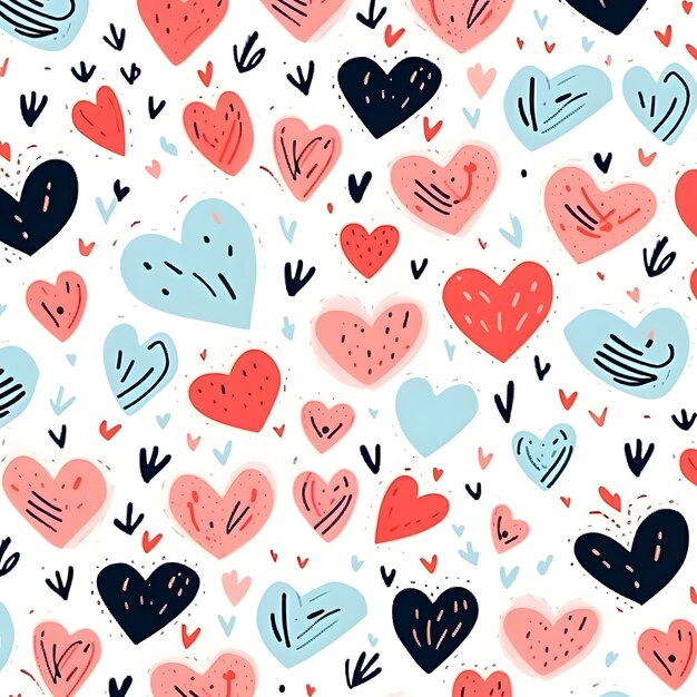 Photo cute hand drawn hearts seamless pattern background generative ai