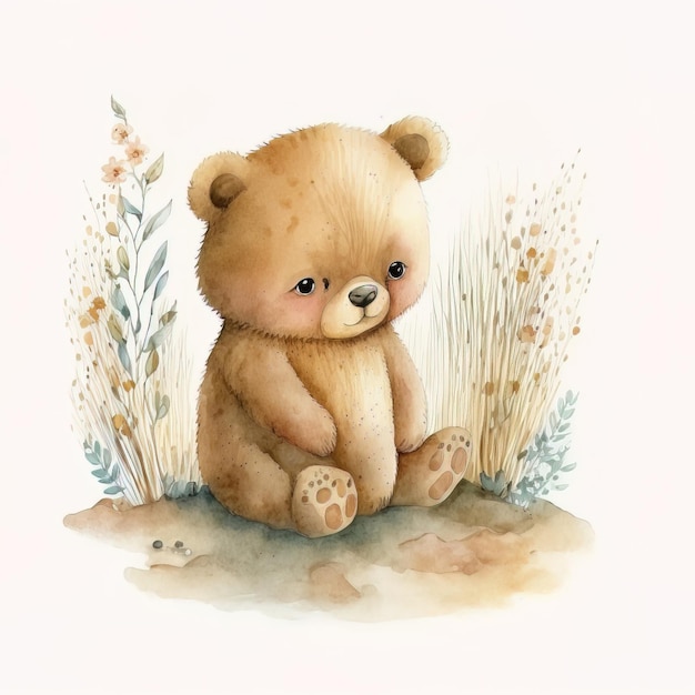 Cute hand drawn illustration of a cartoon bear that can be used for a children's picture book