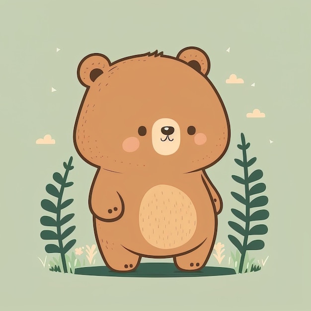 Cute hand drawn illustration of a cartoon bear that can be used for a children's picture book