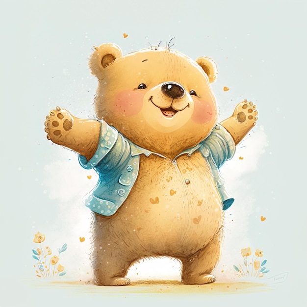 Cute hand drawn illustration of a cartoon bear that can be used for a children's picture book