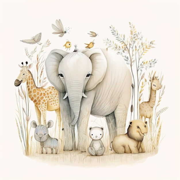 Cute hand drawn illustration of a cartoon elephant that can be used for a children's picture book