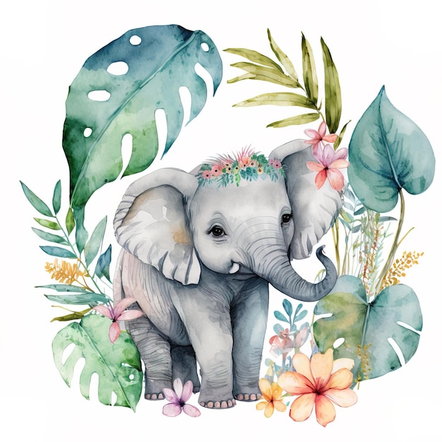 Cute hand drawn illustration of a cartoon elephant that can be used for a children's picture book