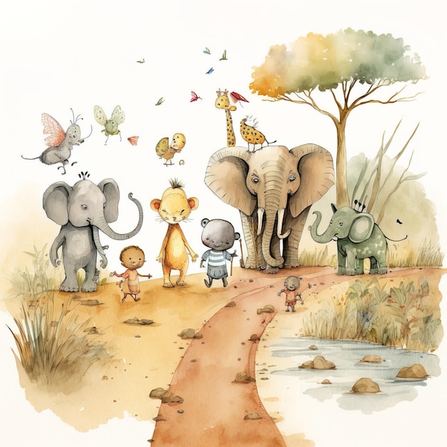 Cute hand drawn illustration of a cartoon elephant that can be used for a children's picture book