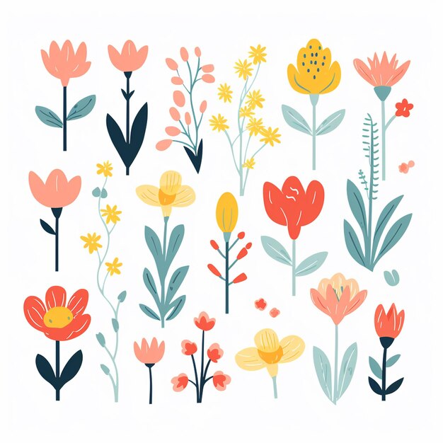 Photo cute hand drawn illustration of flat floral background