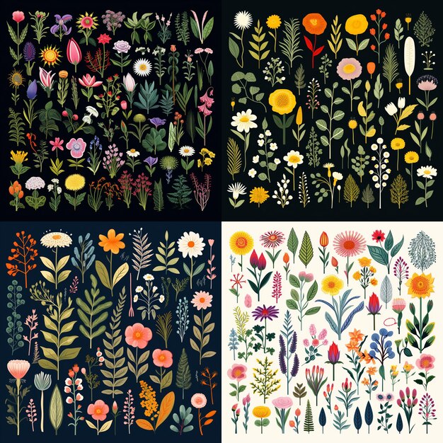 Cute hand drawn illustration of flat floral background