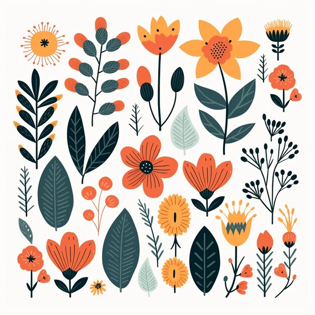 Cute hand drawn illustration of flat floral background