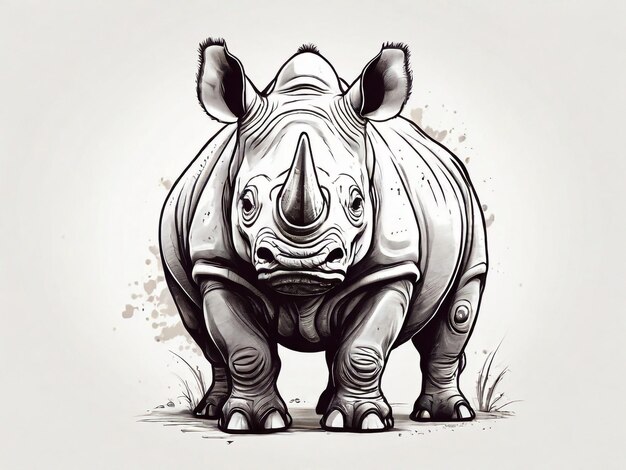 Photo cute hand drawn rhinoceros animal safari white background isolate