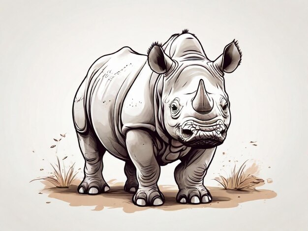 Photo cute hand drawn rhinoceros animal safari white background isolate