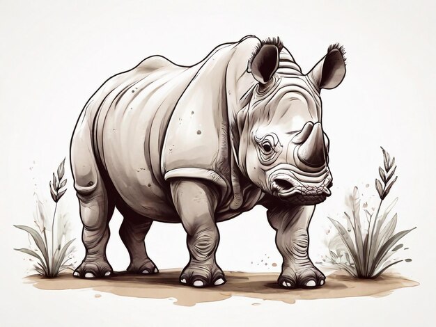 Photo cute hand drawn rhinoceros animal safari white background isolate