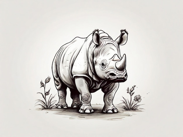 Photo cute hand drawn rhinoceros animal safari white background isolate