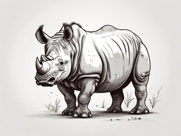 Photo cute hand drawn rhinoceros animal safari white background isolate