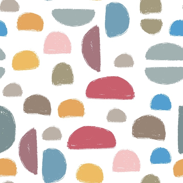 Cute hand drawn textured shapes seamless pattern abstract colorful print with brushstroke grunge tex