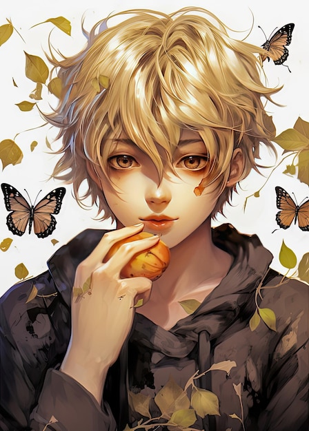 Premium AI Image  Cute and Handsome anime boy with short orange hair