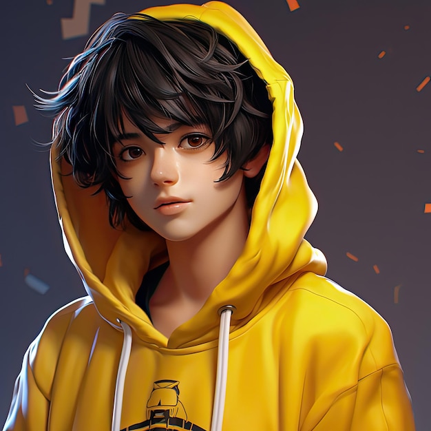 Cute and Handsome Anime boy wear yellow hoodie