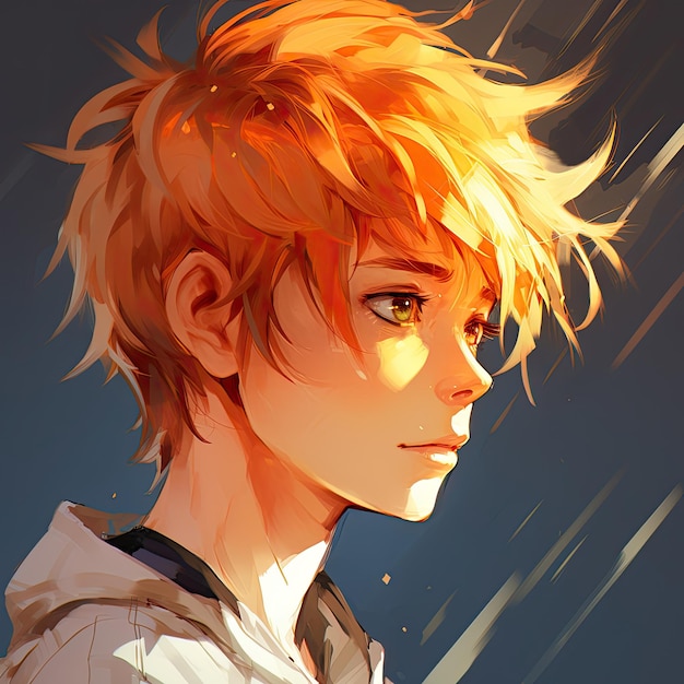 Cute and Handsome anime boy with short orange hair