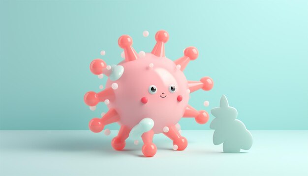 Photo cute happy 3d illustration of virus structure diagram pastel background flue corona virus sarscov2