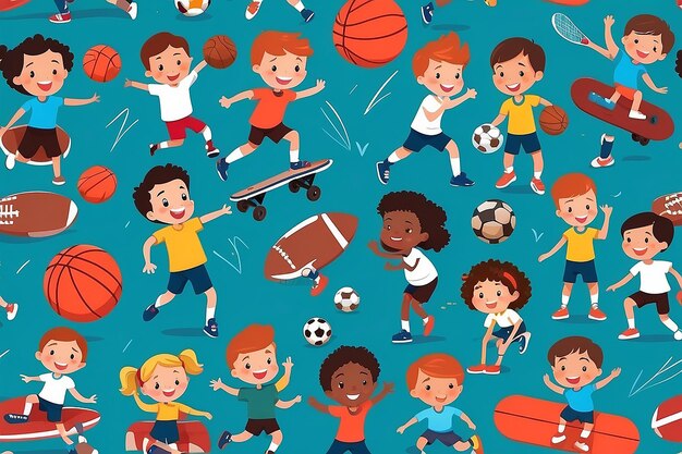 Foto bambini carini, felici e attivi che svolgono varie attività sportive