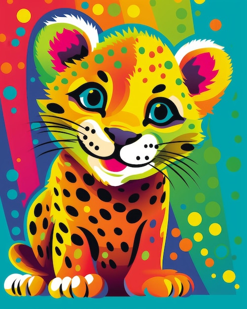 Cute happy baby Cheetah colorful art generative AI