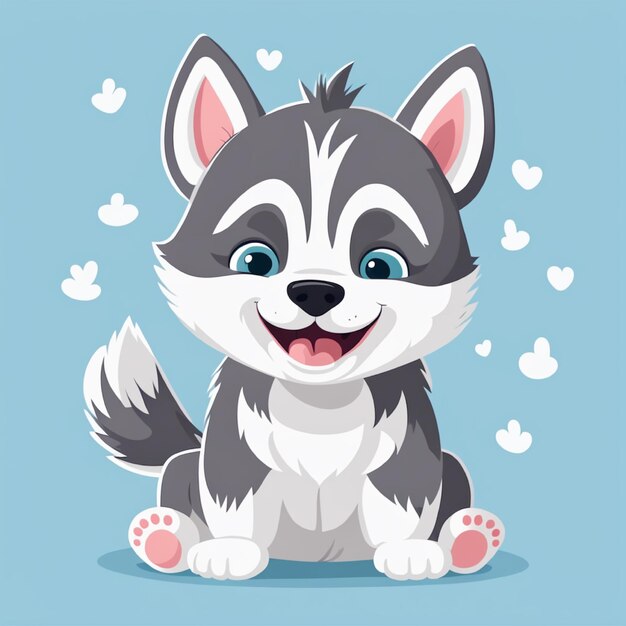 Foto cartoon carino felice che gioca a husky per bambini in stile illustrato piatto