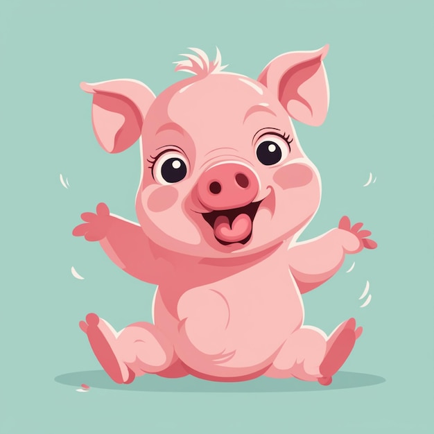 Photo cute happy cartoon playing pig for babies flat illustration style