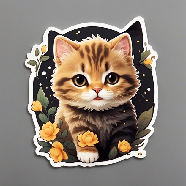 Cute happy cat sticker Ambar and black colour