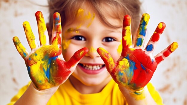 Cute happy child playing with colors