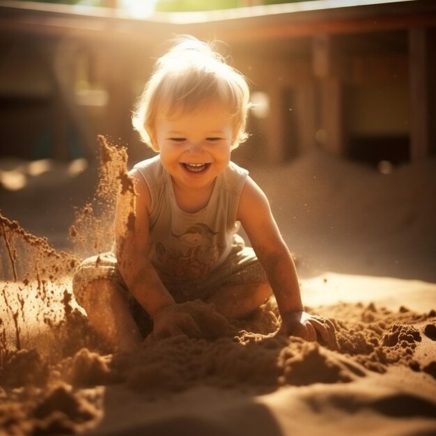 Photo cute happy child playing with colors