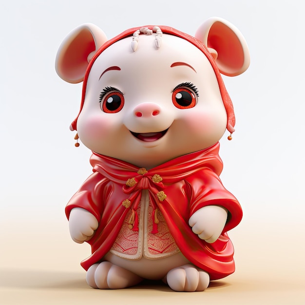 cute happy Chinese zodiac pig baby with red clothing