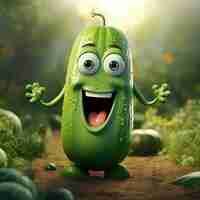 Photo cute happy cucumber 3d character illustration