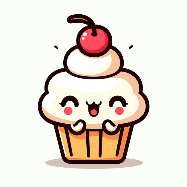 かわいい幸せなカップケーキ マスコット キャラクター ベクトル イラスト デザイン甘いかわいいカップケーキ ペストリー アイコン