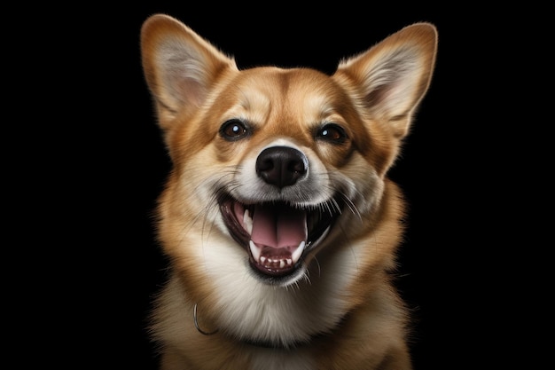 cute happy dog on black background AI Generated