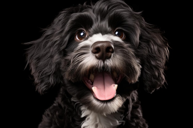 cute happy dog on black background AI Generated