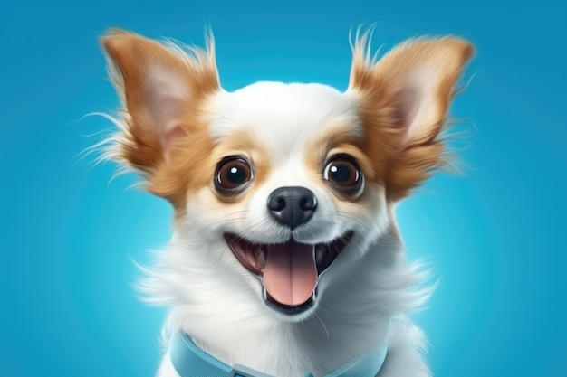 cute happy dog on blue background AI Generated