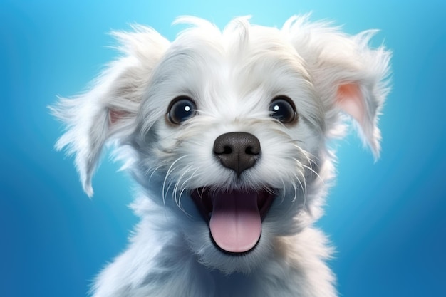 cute happy dog on blue background AI Generated