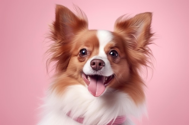 cute happy dog on pink background AI Generated