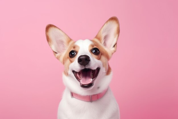 cute happy dog on pink background AI Generated