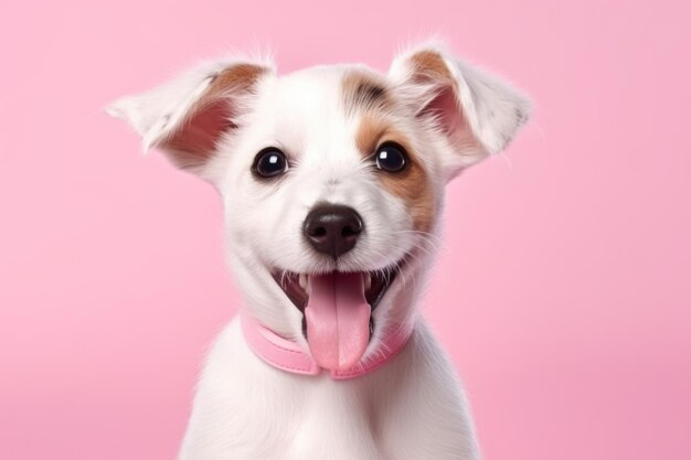 cute happy dog on pink background AI Generated