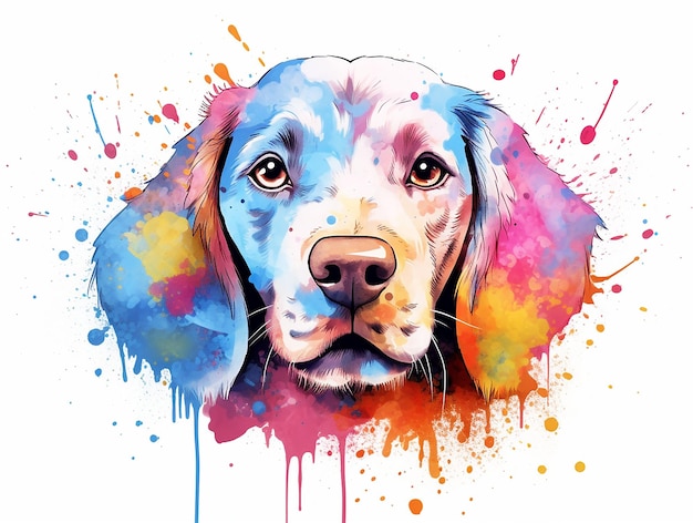 Cute happy dog puppy in watercolor splash style Domestic animals pets Painting Generative AI