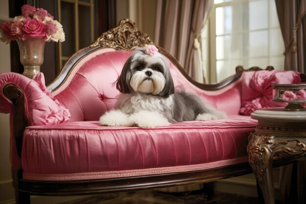 A cute and happy doggy posing against a rich background emphasizing its purebred beauty