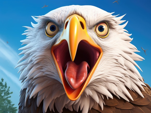Photo a cute and happy eagle with eyes wide open in cartoon style