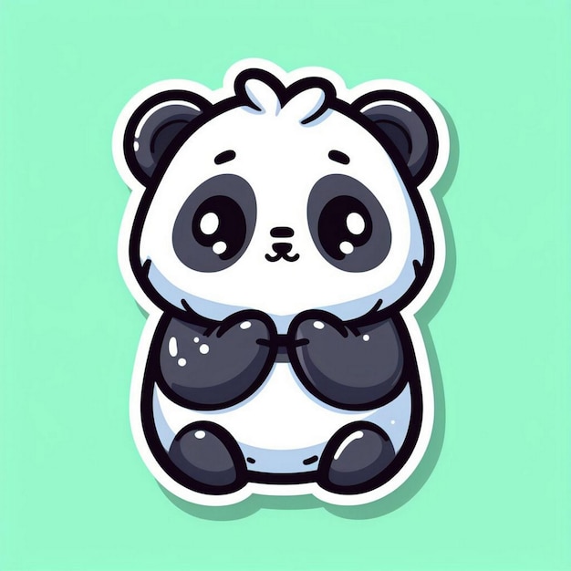 Photo cute happy face black white panda bear baby animal eating bamboo cartoon sticker vector illustration