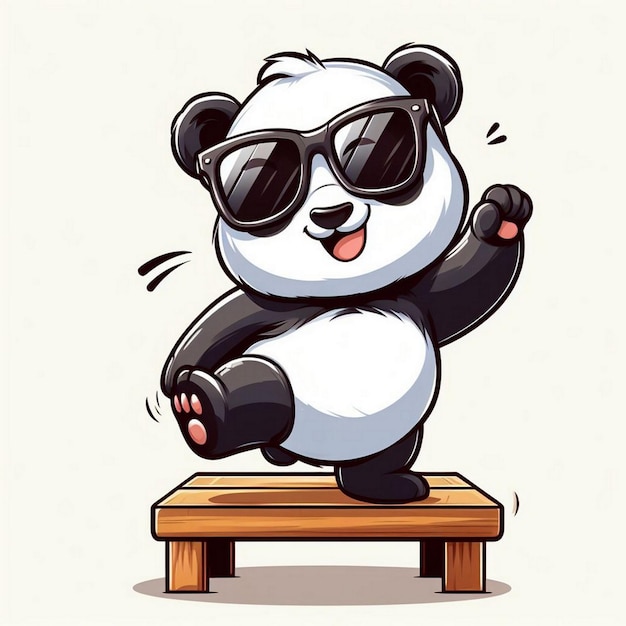 Foto faccia felice nera bianca orso panda bambino animale che mangia bambù adesivo cartone animato illustrazione vettoriale