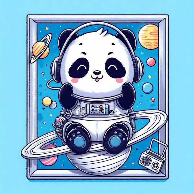 Cute happy face black white panda bear baby animal eating bamboo cartoon sticker vector illustration