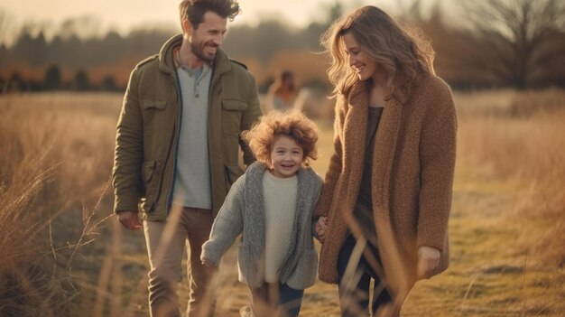 Cute happy family on outdoor adventures