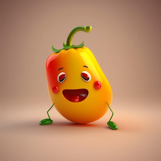 Милый счастливый фруктовый мультфильм 3d иллюстрация ai изображение