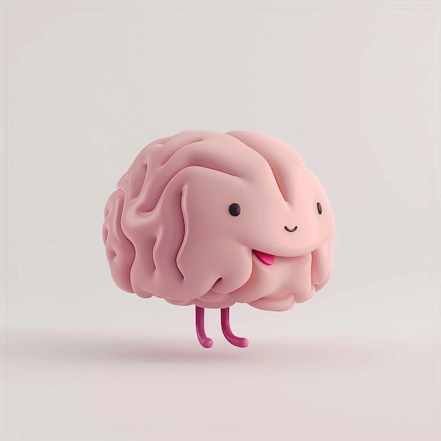 Photo cute happy human brain on white background