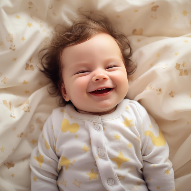 cute happy little baby hidden in white towels after bath AI Generative