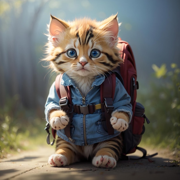 cute happy little kitten back to School